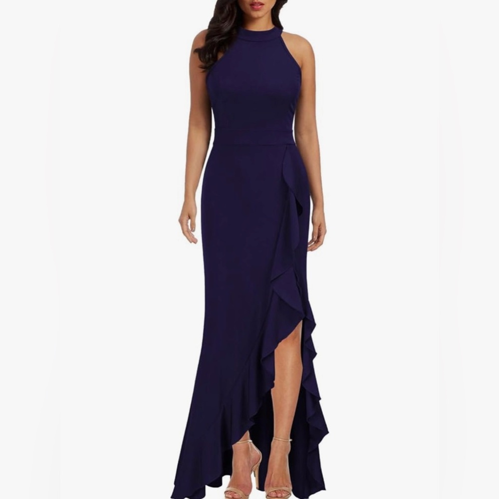 NWT Blue High Neck Bodycon Split Mermaid Evening/Cocktail Dress Size S